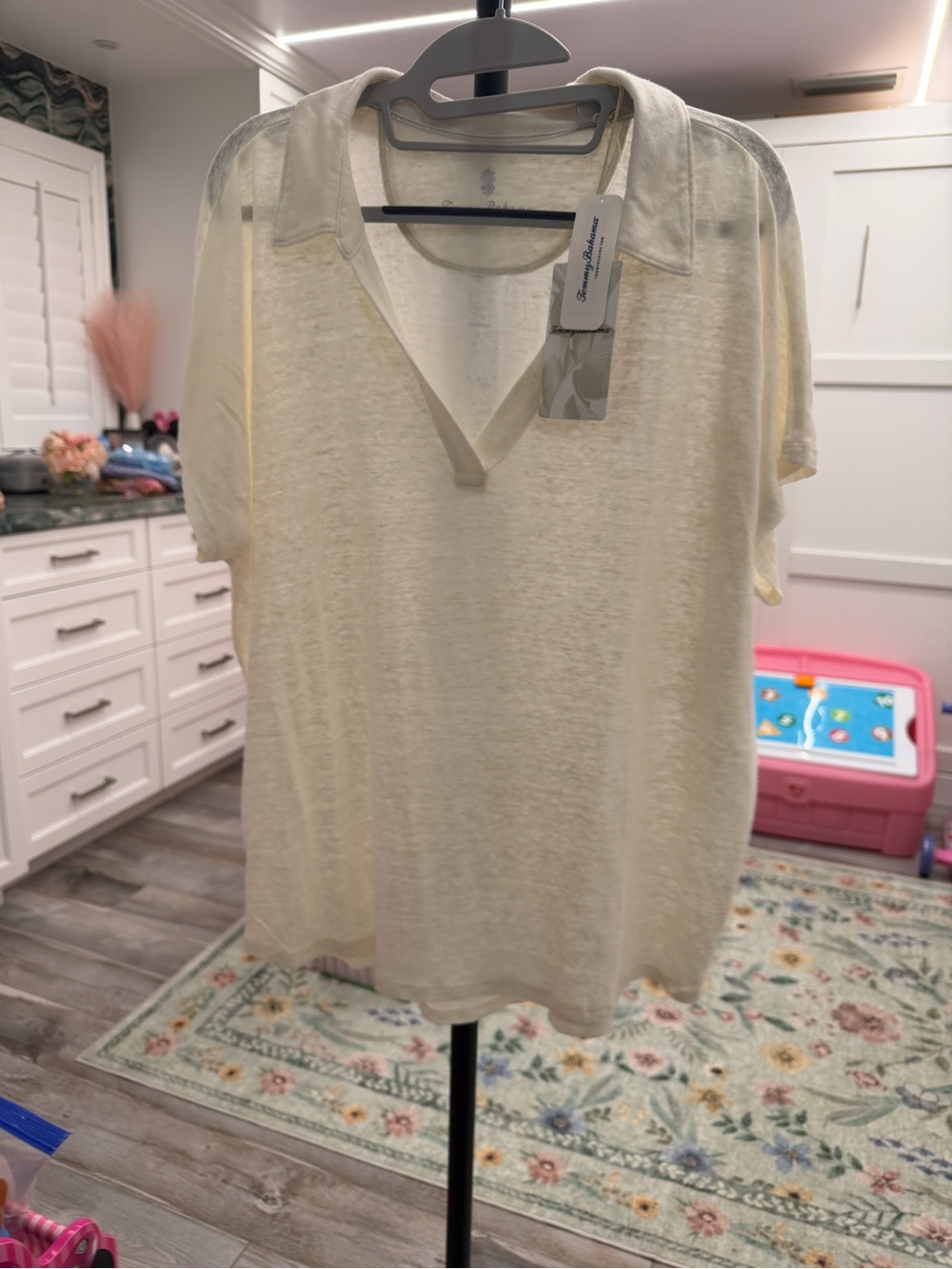 Tommy Bahama Light Cream V-Neck Short Sleeve Polo Tee